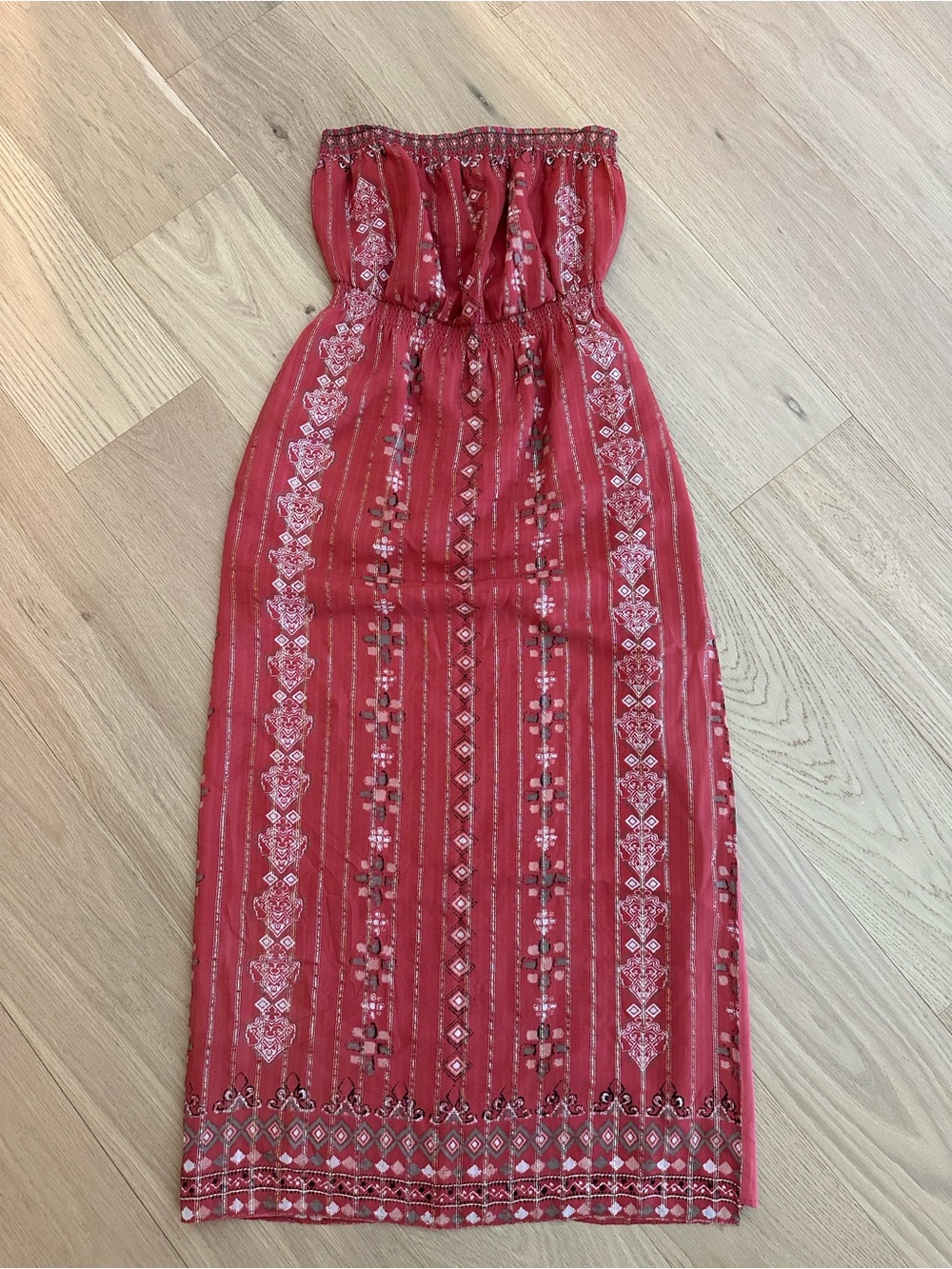 Joie Red Strapless Boho Printed Maxi Dress